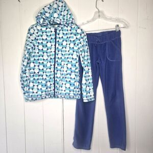 Crazy 8 Girls 2pc Fleece Zip Up‎ Hoodie & Jogger Outfit Sz 14Teal Navy Bubbles